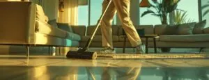 a cleaner vacuuming the floors of a vacation rental between guest stays