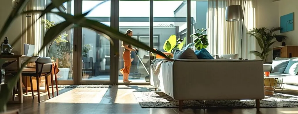 a person cleaning a modern and spacious vacation rental